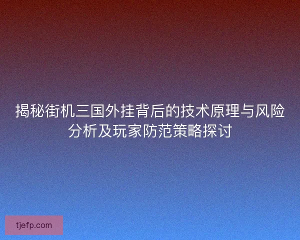 揭秘街机三国外挂背后的技术原理与风险分析及玩家防范策略探讨